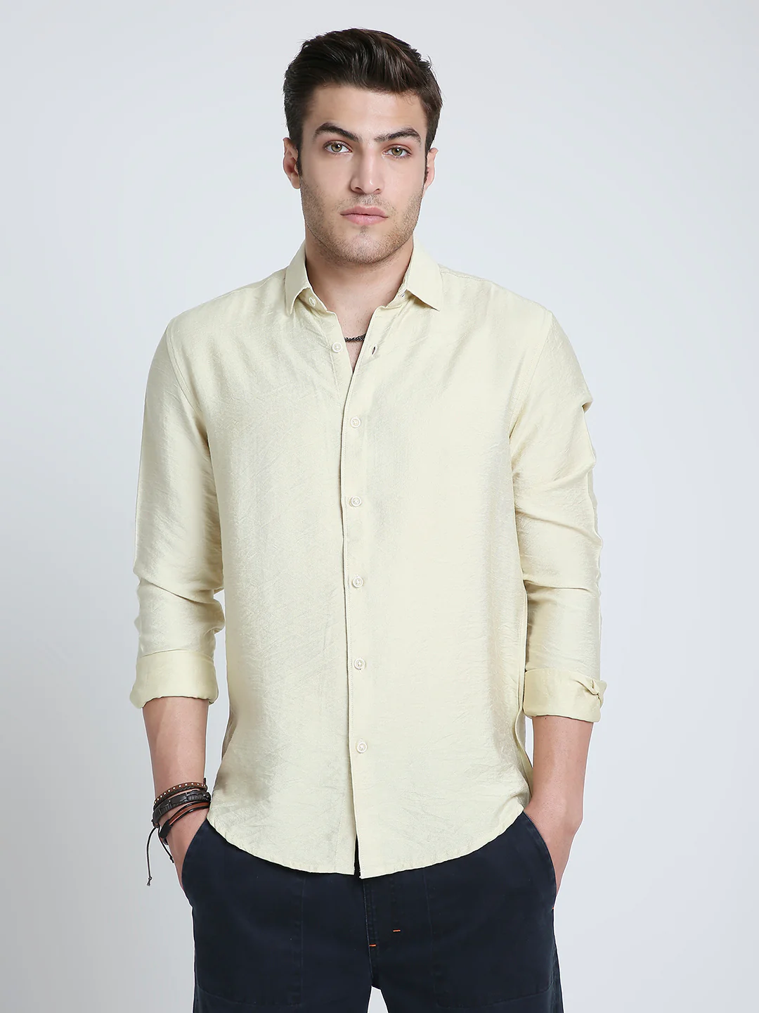 Golden Beige Lightweight Crinkled Shirt - Image 4