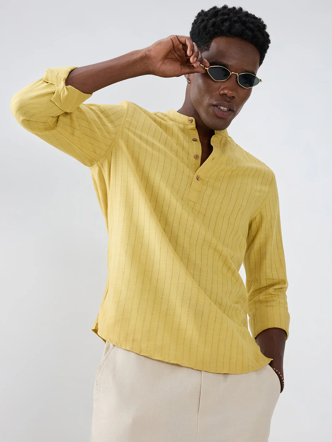 Golden Ladder Striped Subtle Textured Kurta