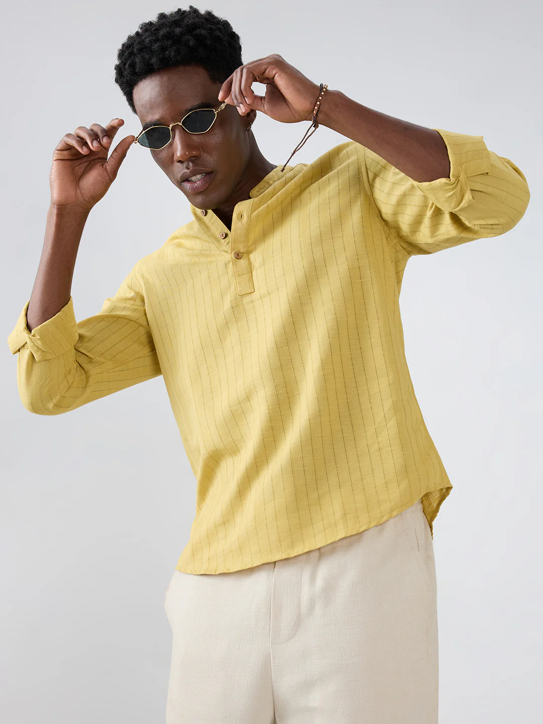 Golden Ladder Striped Subtle Textured Kurta - Image 4