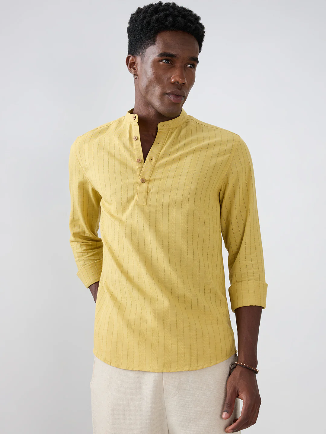 Golden Ladder Striped Subtle Textured Kurta - Image 5