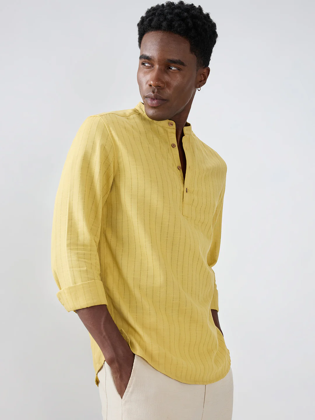 Golden Ladder Striped Subtle Textured Kurta - Image 6