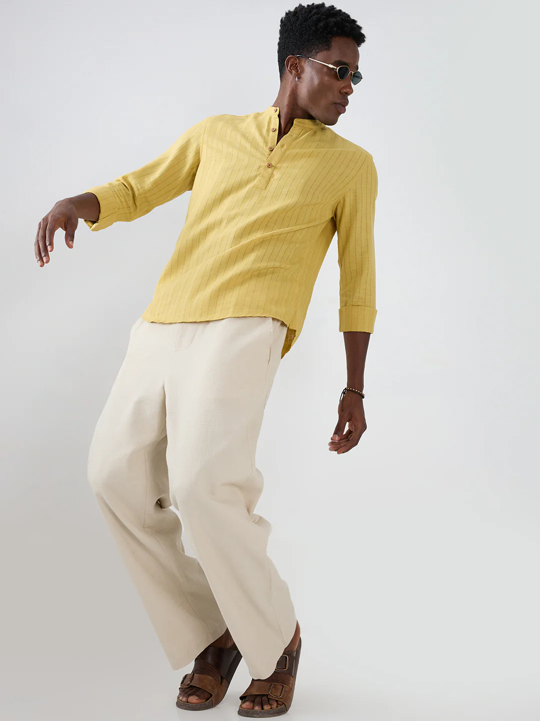 Golden Ladder Striped Subtle Textured Kurta - Image 8