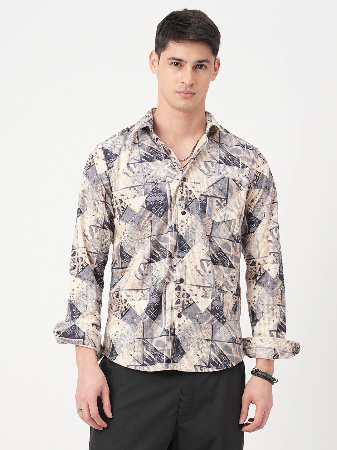 Graffito Grey & Ivory Corduroy Shirt - Image 5