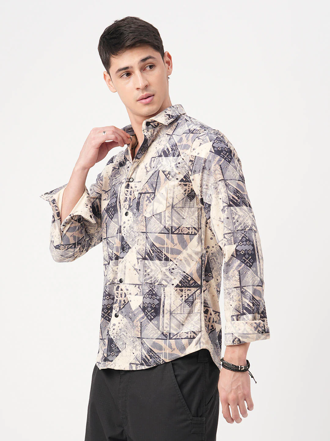 Graffito Grey & Ivory Corduroy Shirt - Image 6