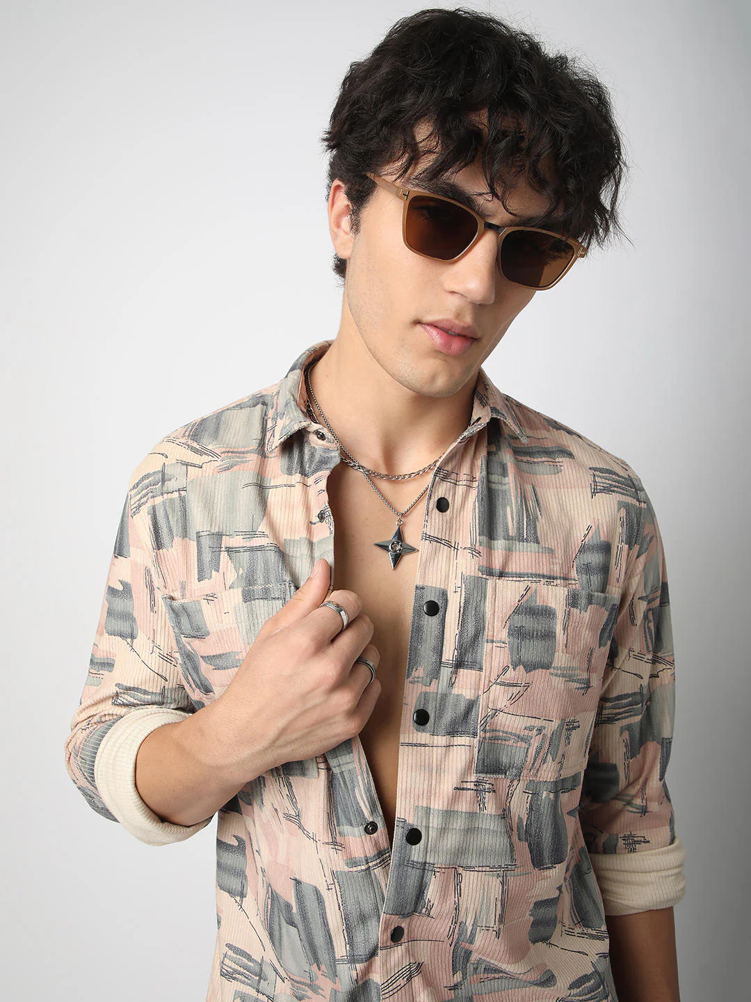 Graffito Pink Double Pocket Corduroy Shirt