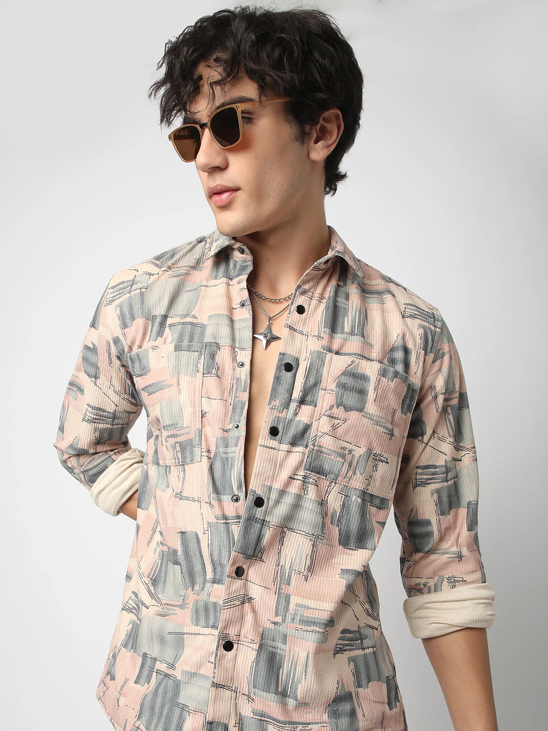 Graffito Pink Double Pocket Corduroy Shirt - Image 2