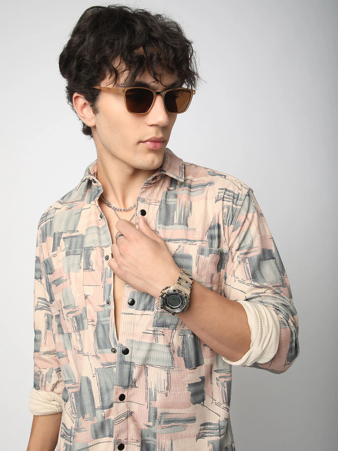 Graffito Pink Double Pocket Corduroy Shirt - Image 4