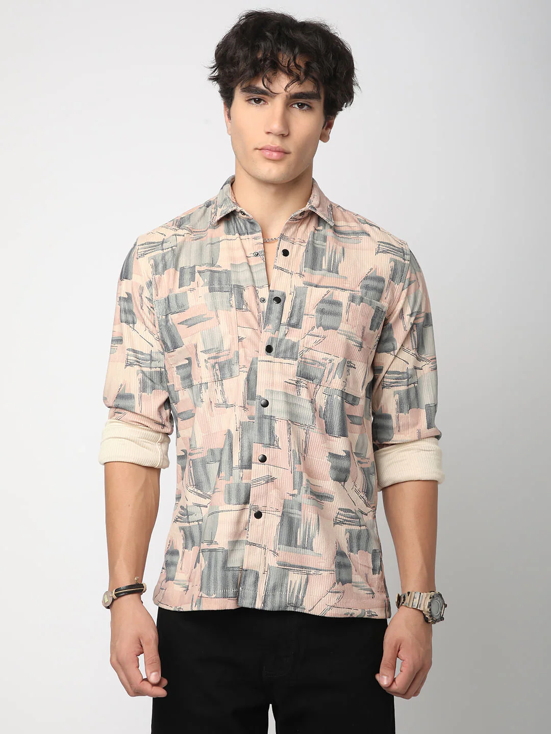 Graffito Pink Double Pocket Corduroy Shirt - Image 5