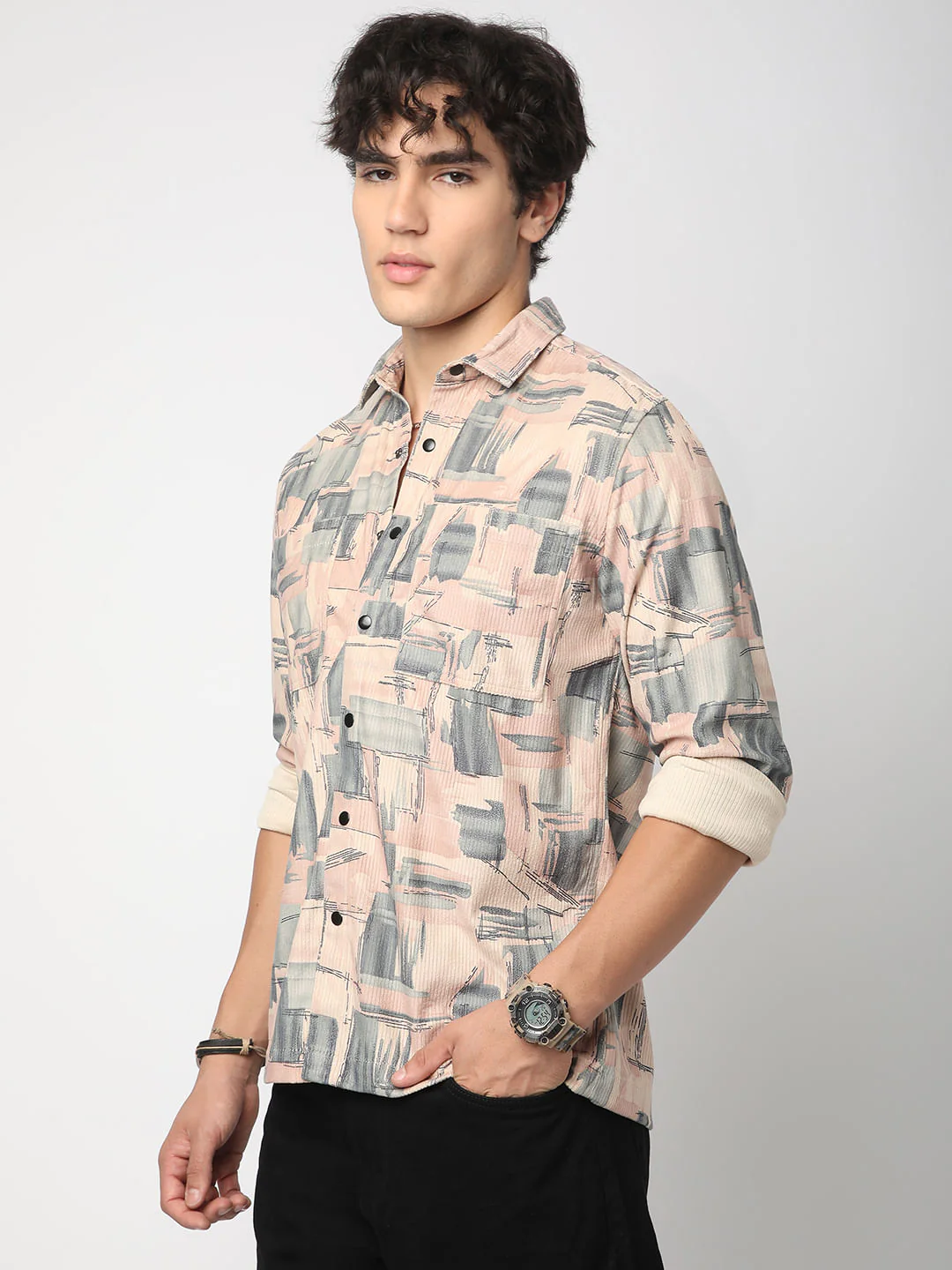 Graffito Pink Double Pocket Corduroy Shirt - Image 6