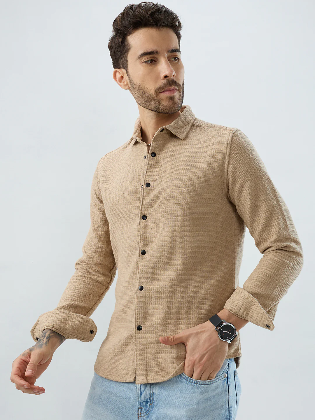 Grainfield Sand Beige Heavy Weave Shirt - Image 5