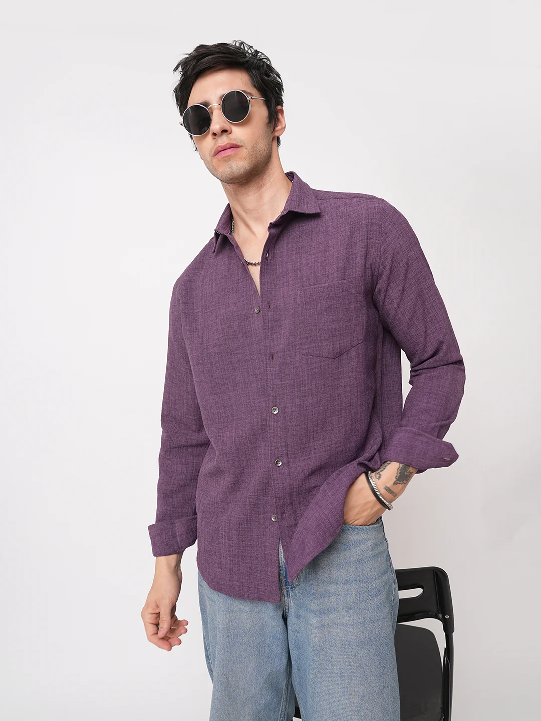 Grape Purple Slub Textured Shirt