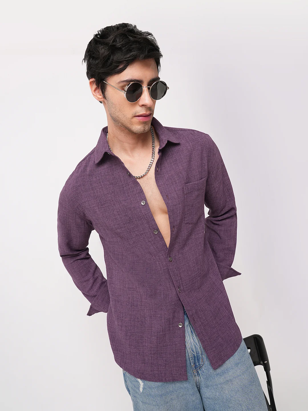 Grape Purple Slub Textured Shirt - Image 2