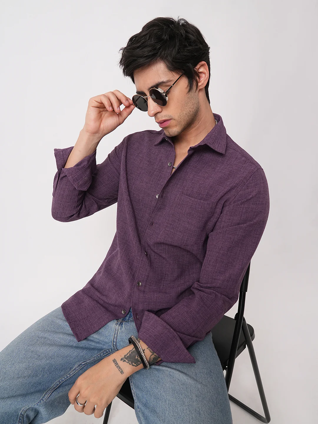 Grape Purple Slub Textured Shirt - Image 4