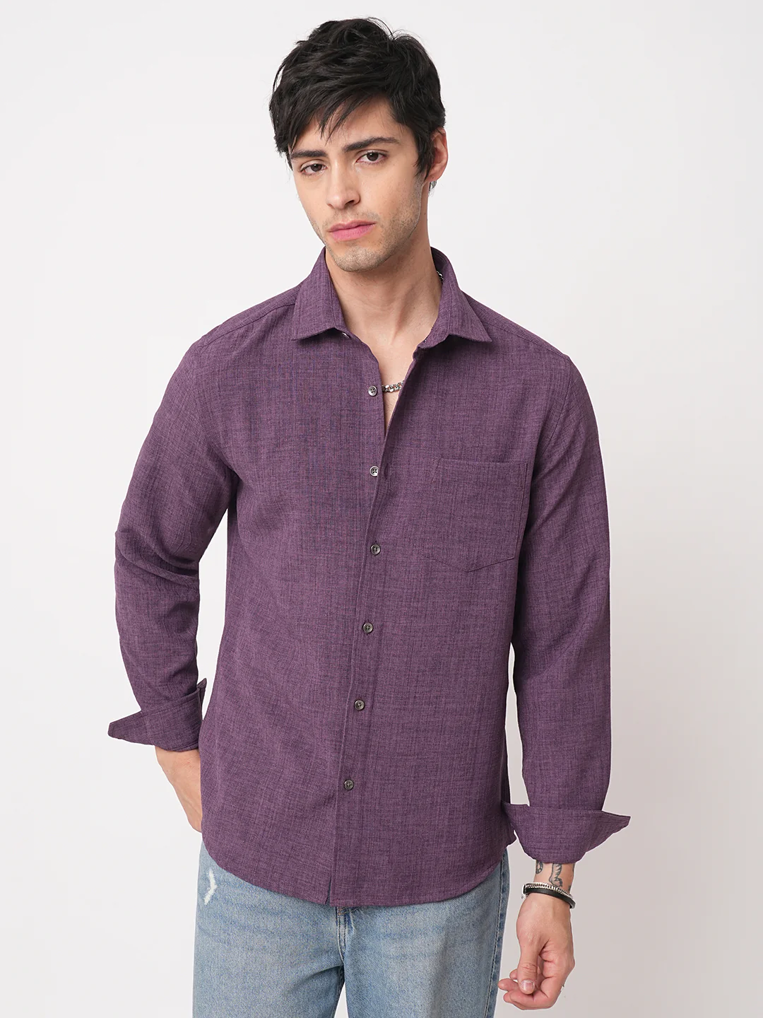 Grape Purple Slub Textured Shirt - Image 5