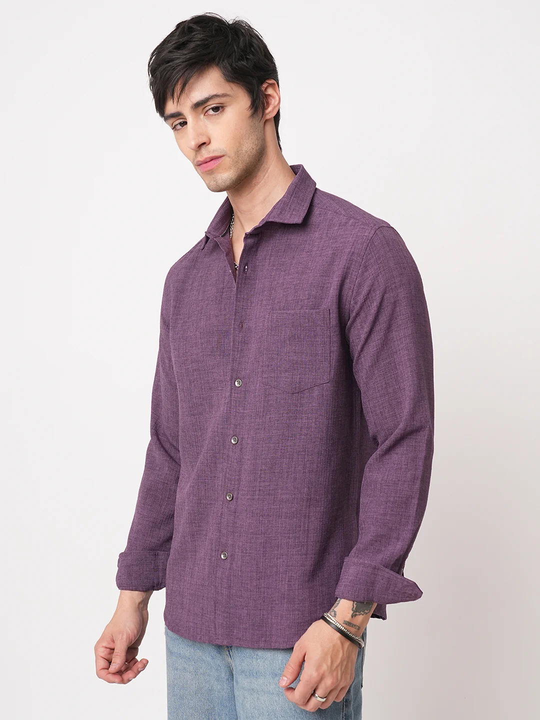 Grape Purple Slub Textured Shirt - Image 6