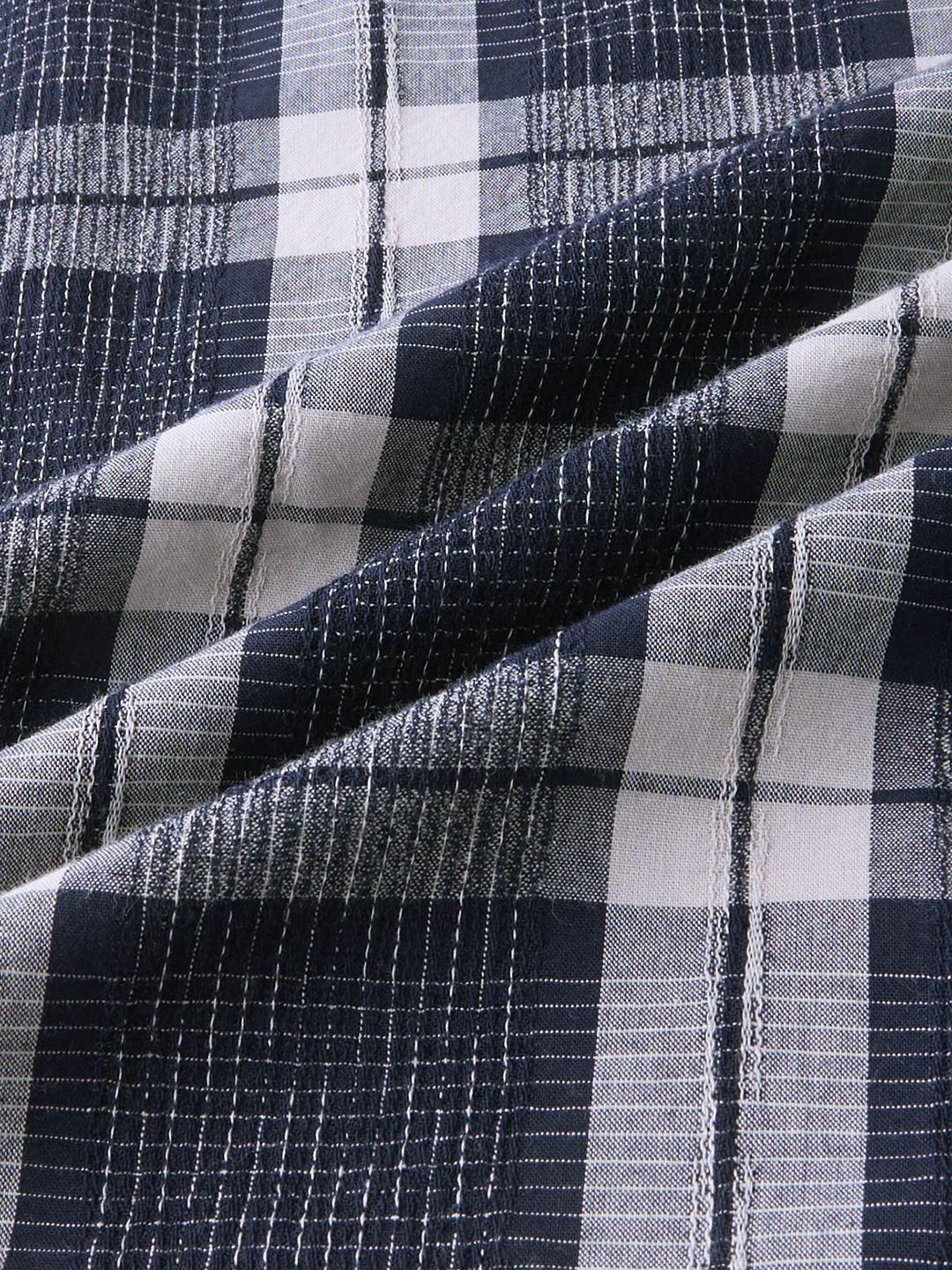 Graphite Blue Contrast Stitch Multi-Check Jacquard Shirt - Image 9