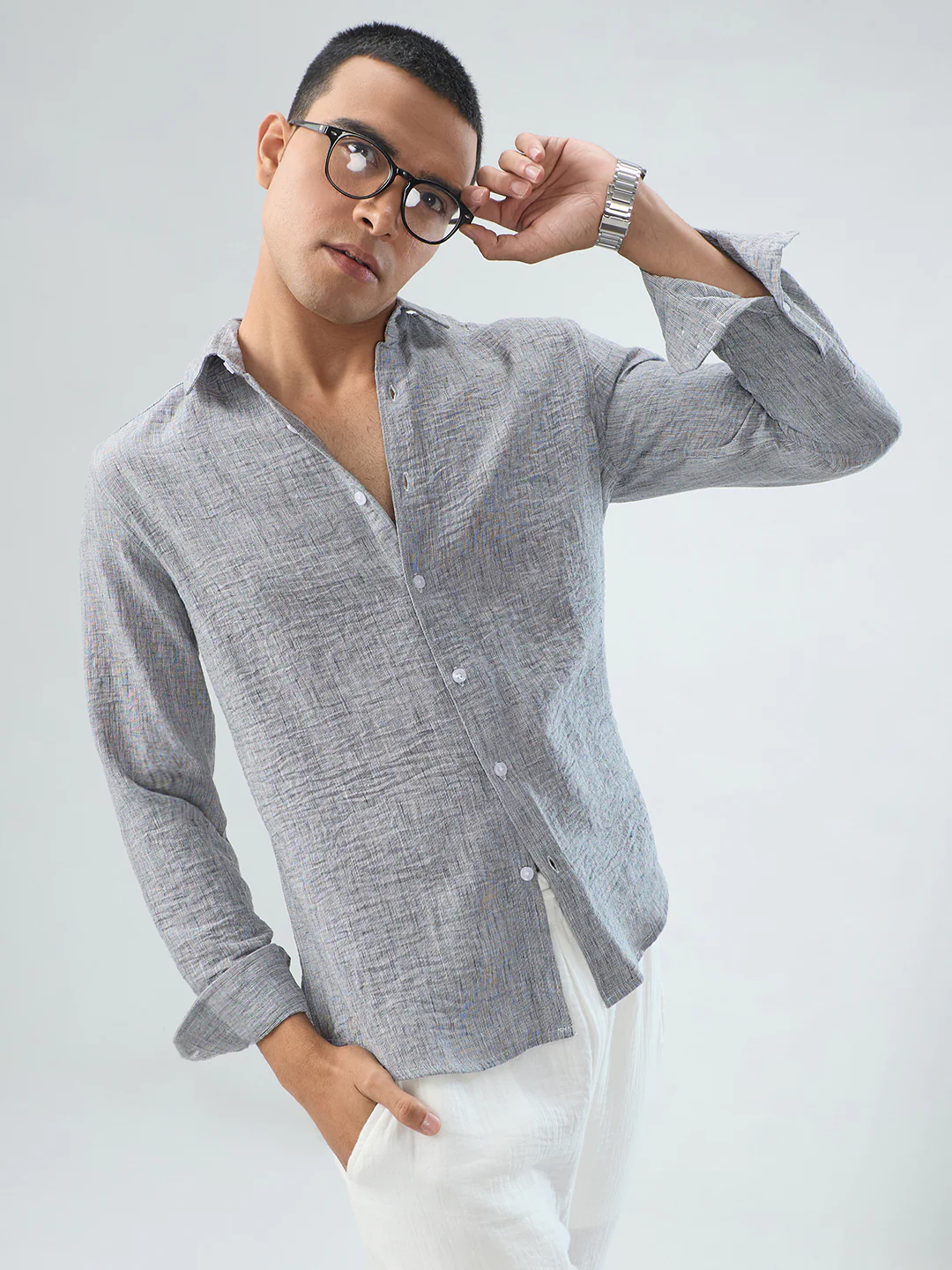 Graphite Grey Textured Crinkled Shirt - Image 2