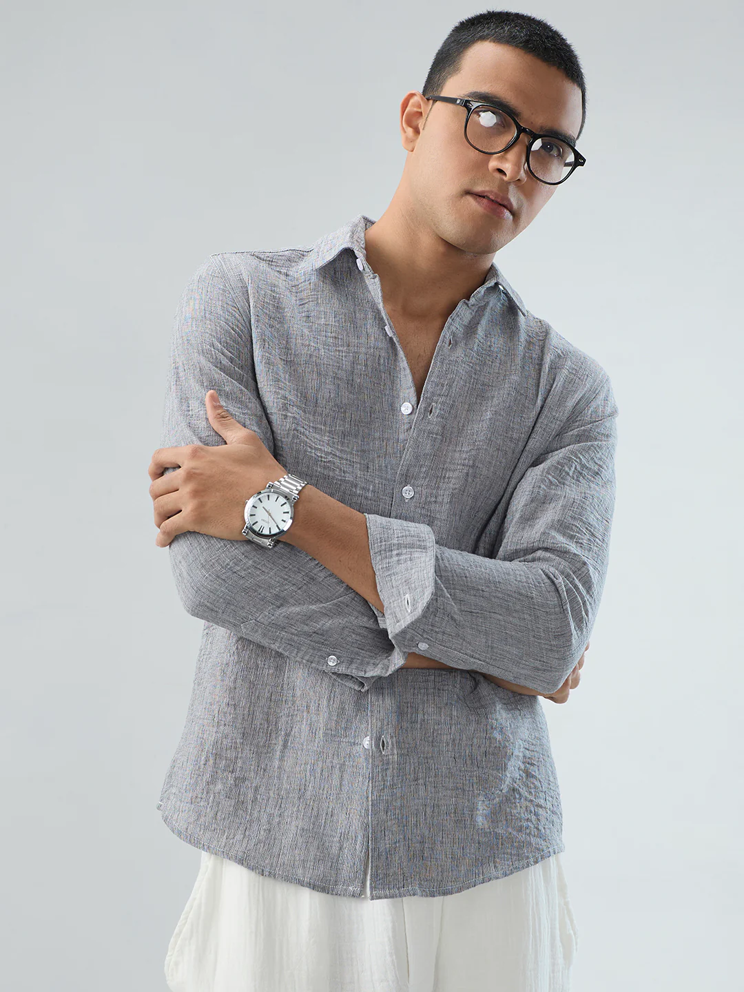 Graphite Grey Textured Crinkled Shirt - Image 4