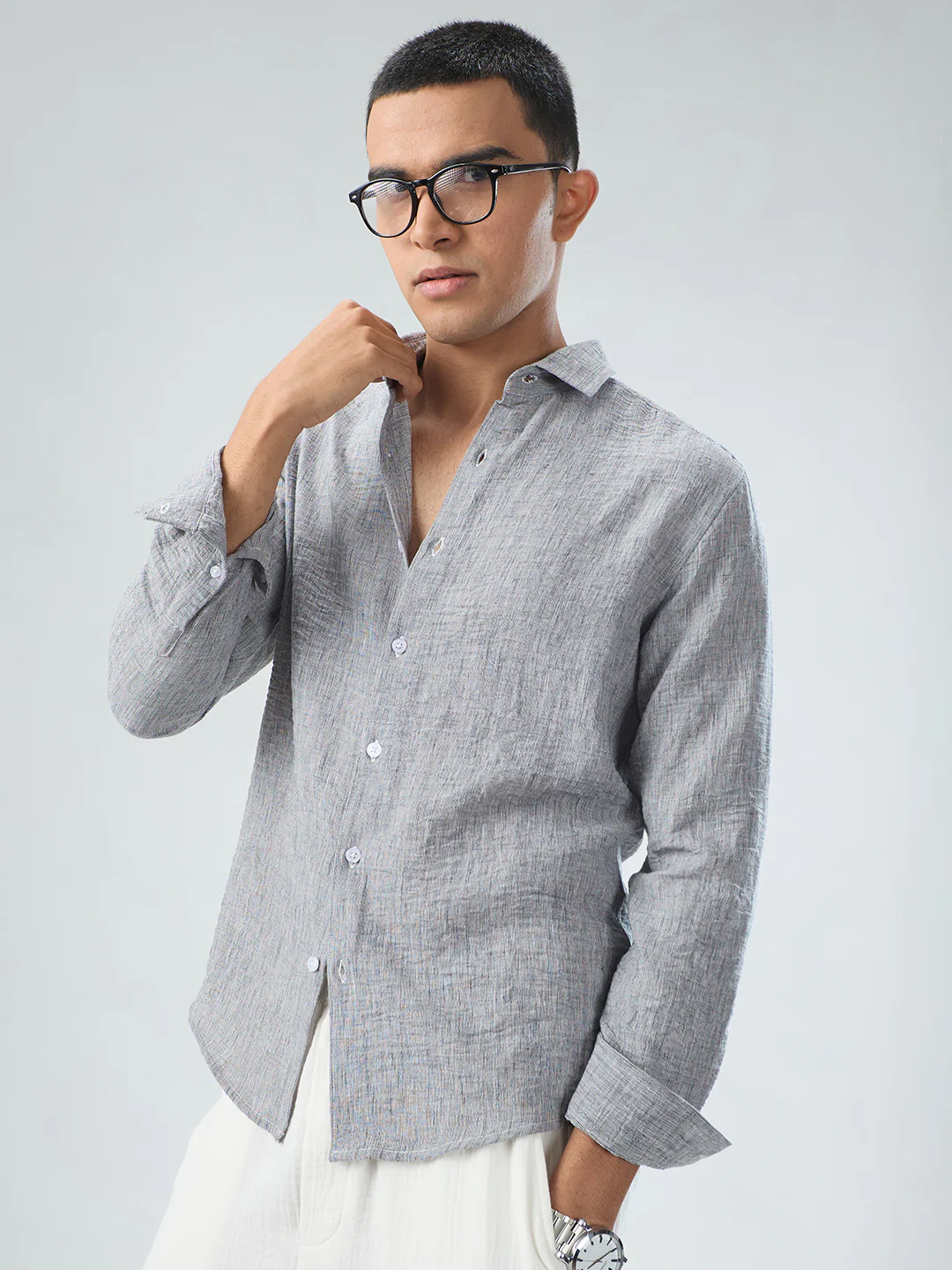 Graphite Grey Textured Crinkled Shirt - Image 5