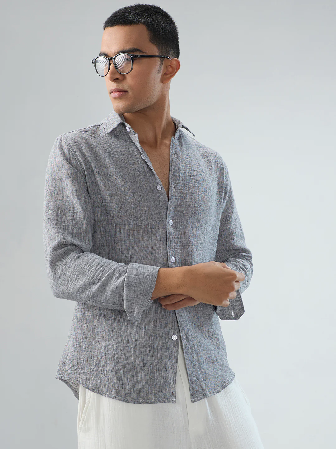 Graphite Grey Textured Crinkled Shirt - Image 6