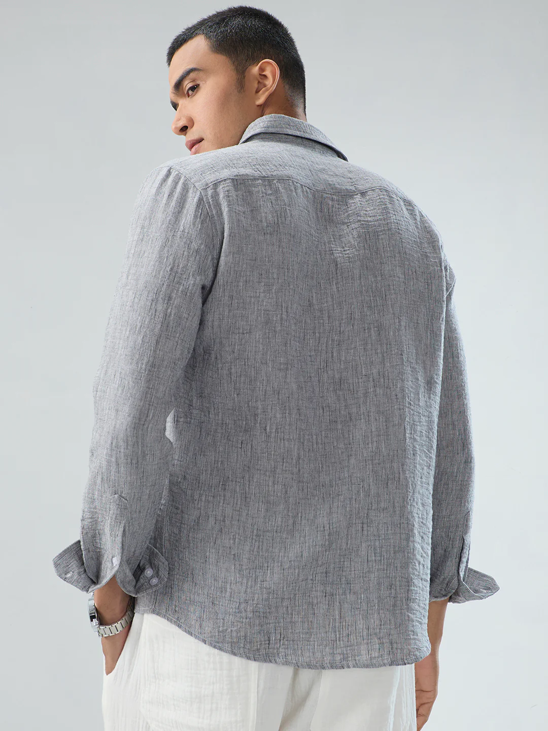 Graphite Grey Textured Crinkled Shirt - Image 7