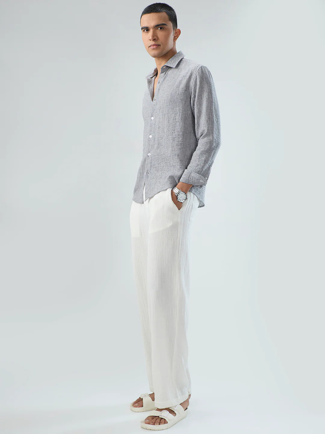 Graphite Grey Textured Crinkled Shirt - Image 8
