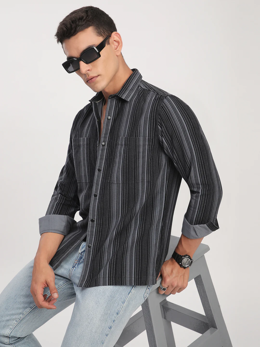Graphite Striped Double Pocket Corduroy Shirt - Image 4