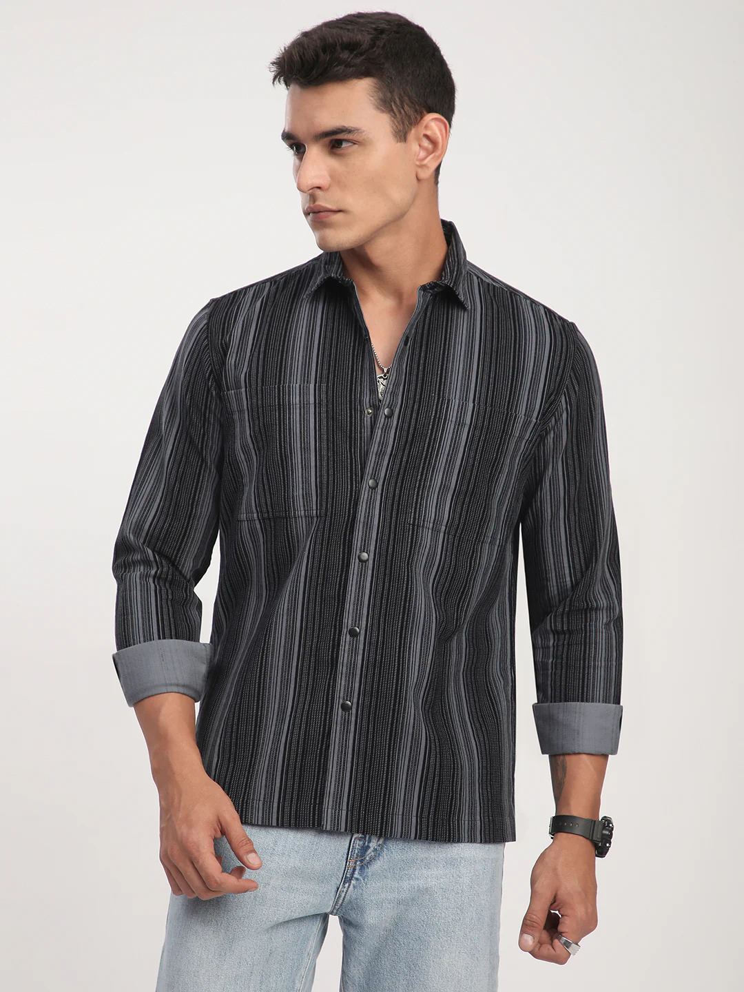 Graphite Striped Double Pocket Corduroy Shirt - Image 5