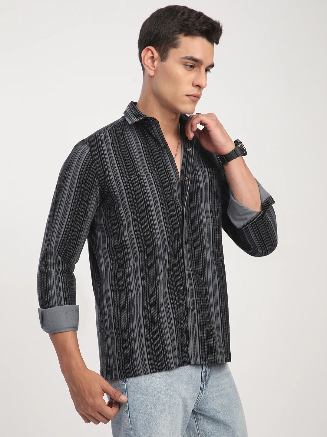 Graphite Striped Double Pocket Corduroy Shirt - Image 6