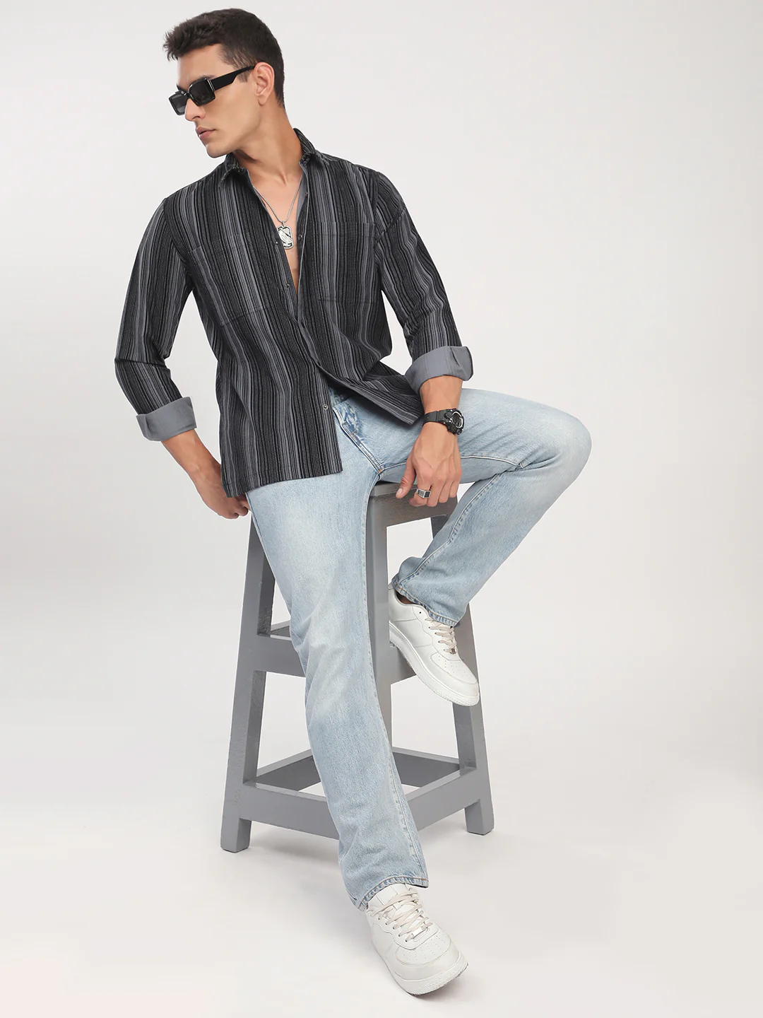 Graphite Striped Double Pocket Corduroy Shirt - Image 8