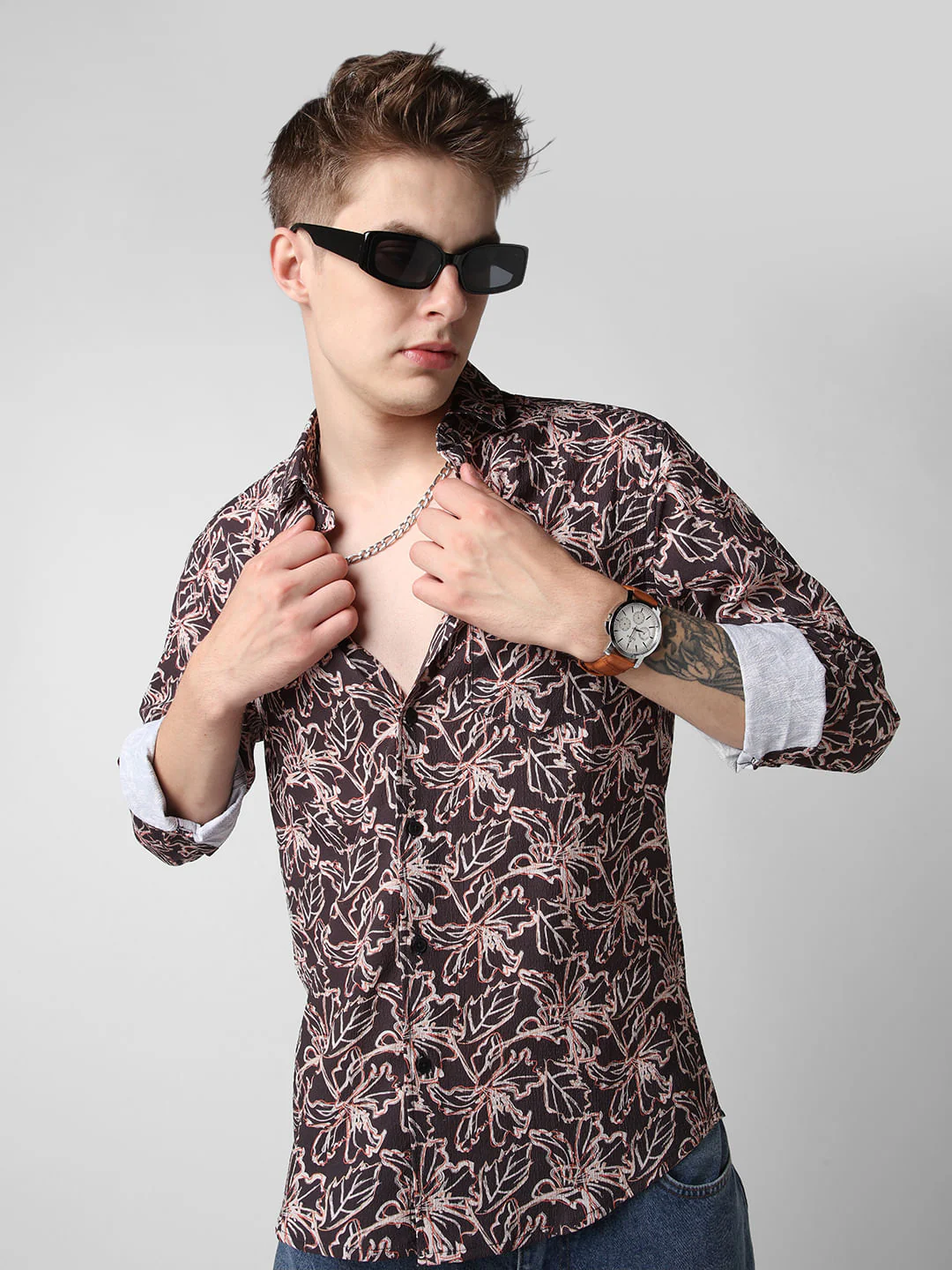 Grease Black Floral Printed Crinkled Shirt - Image 4