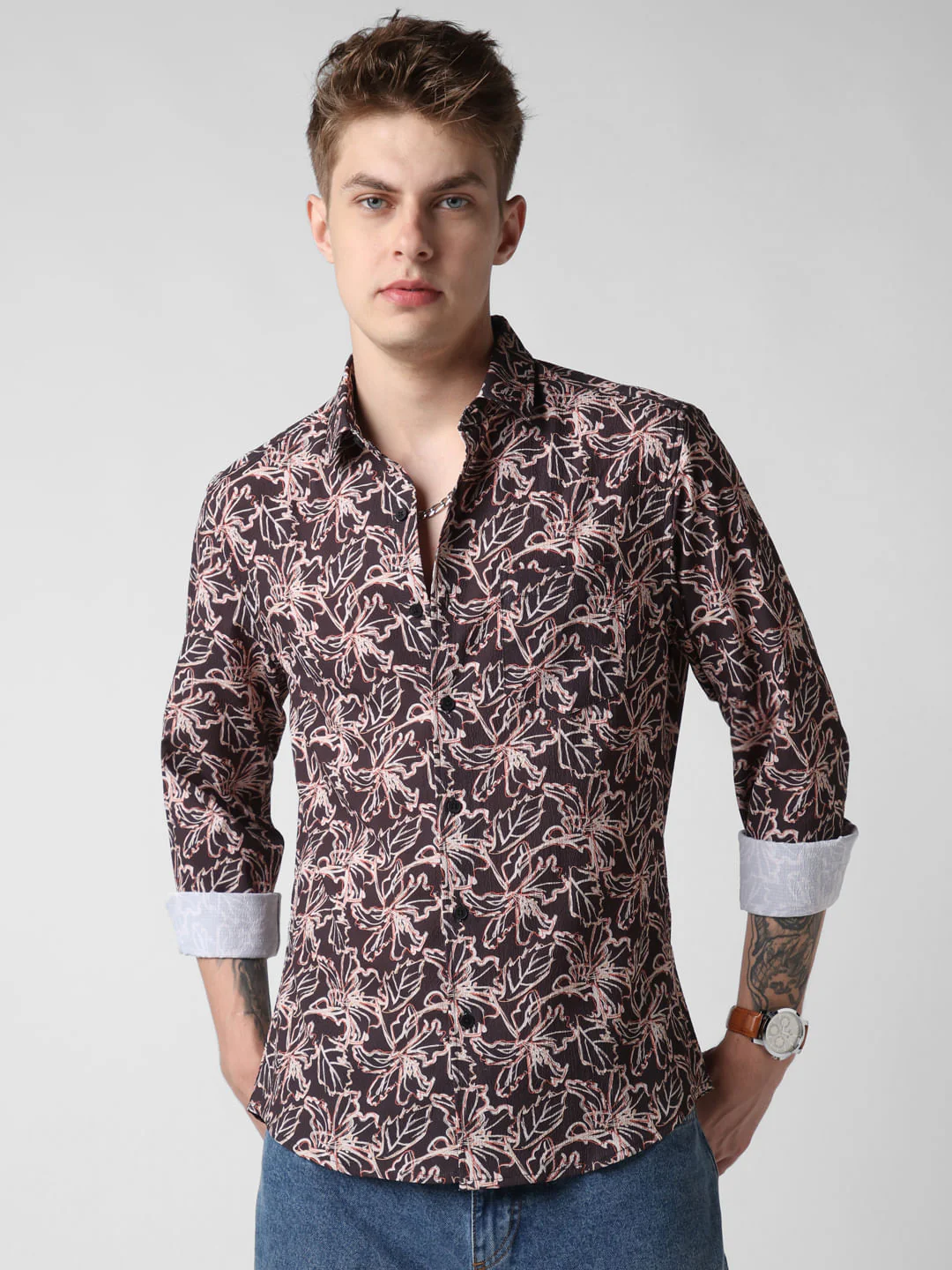 Grease Black Floral Printed Crinkled Shirt - Image 5