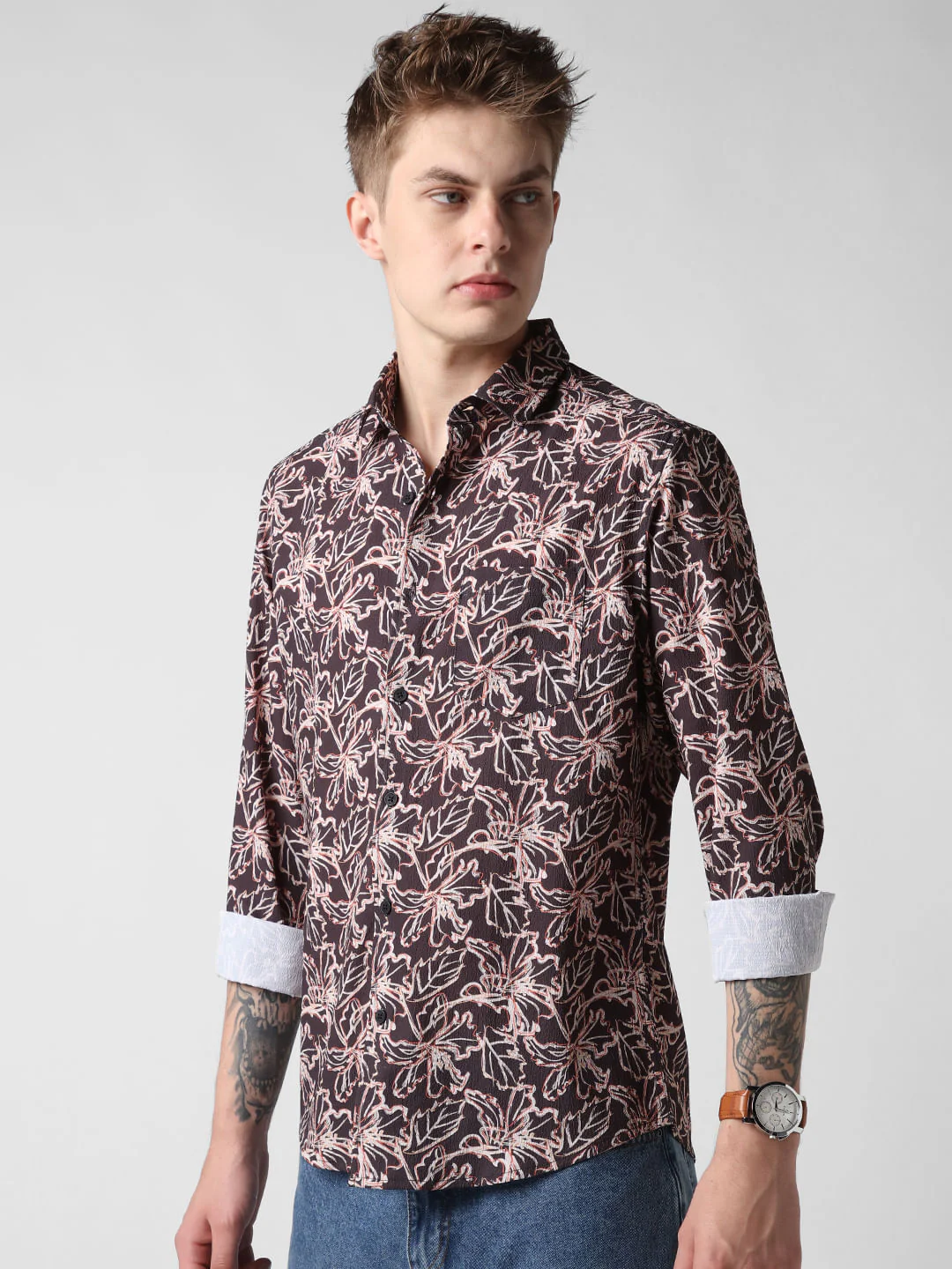 Grease Black Floral Printed Crinkled Shirt - Image 6