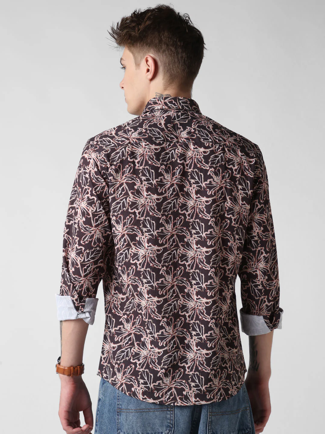 Grease Black Floral Printed Crinkled Shirt - Image 7