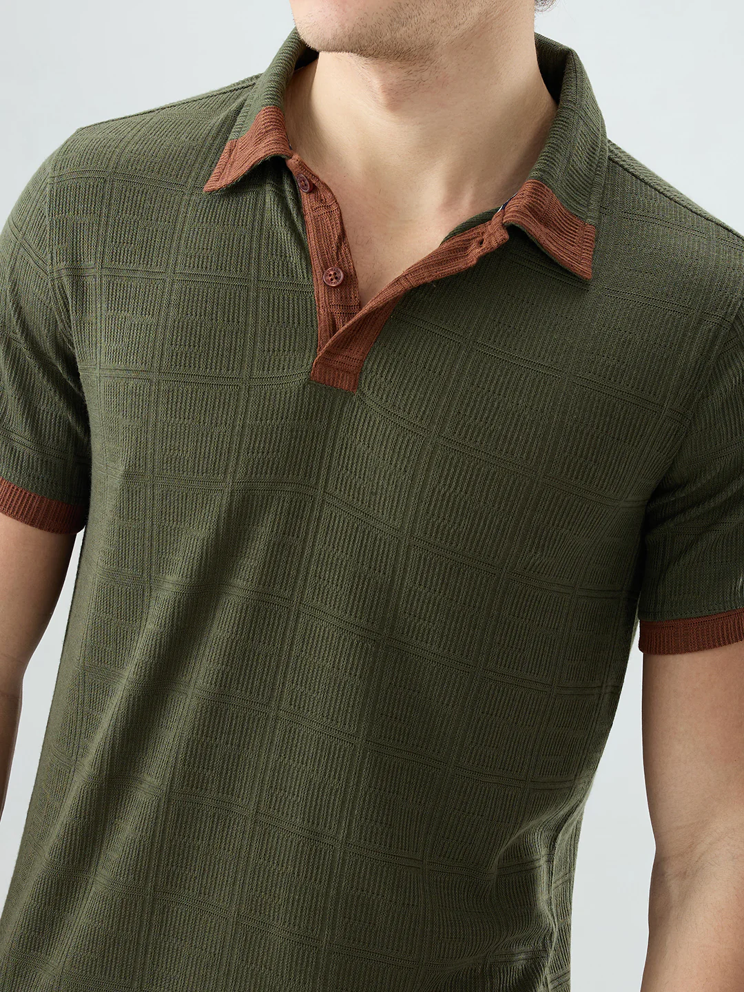 Green Contrast Polo Neck Knit T-shirt - Image 3