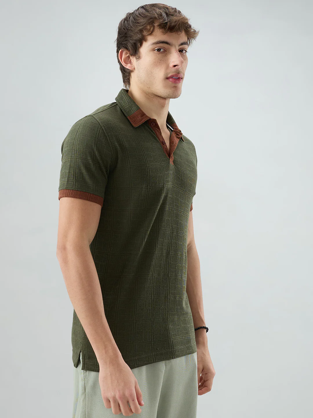 Green Contrast Polo Neck Knit T-shirt - Image 6