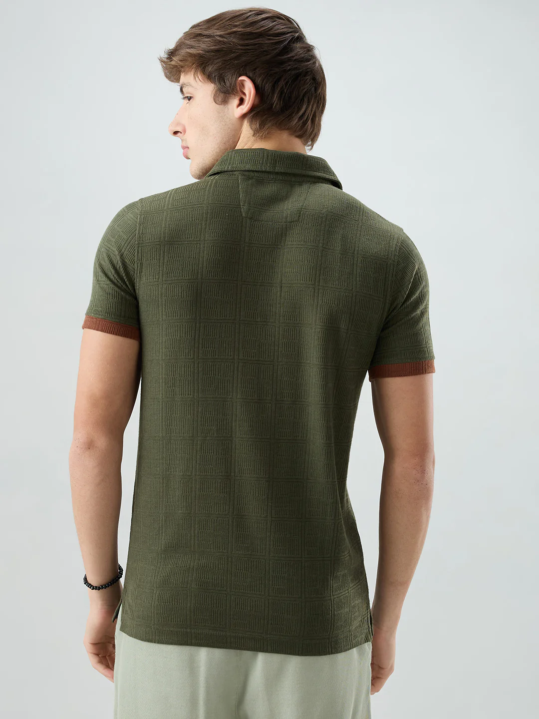 Green Contrast Polo Neck Knit T-shirt - Image 7