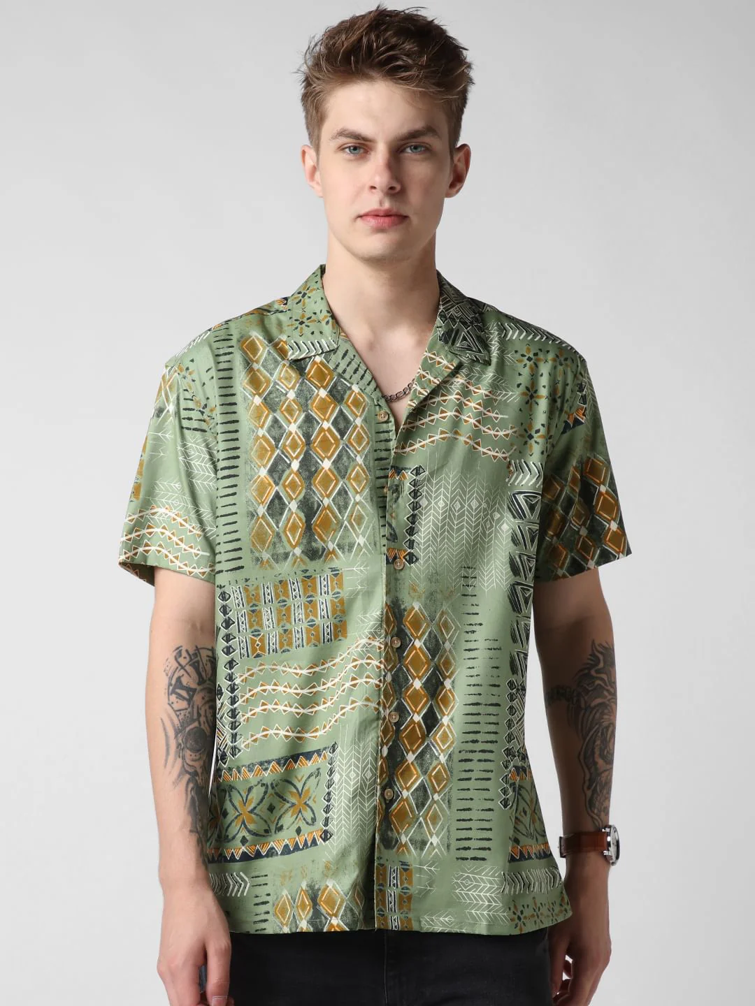 Green Indie Folk Printed Oversized Shirt - Image 4