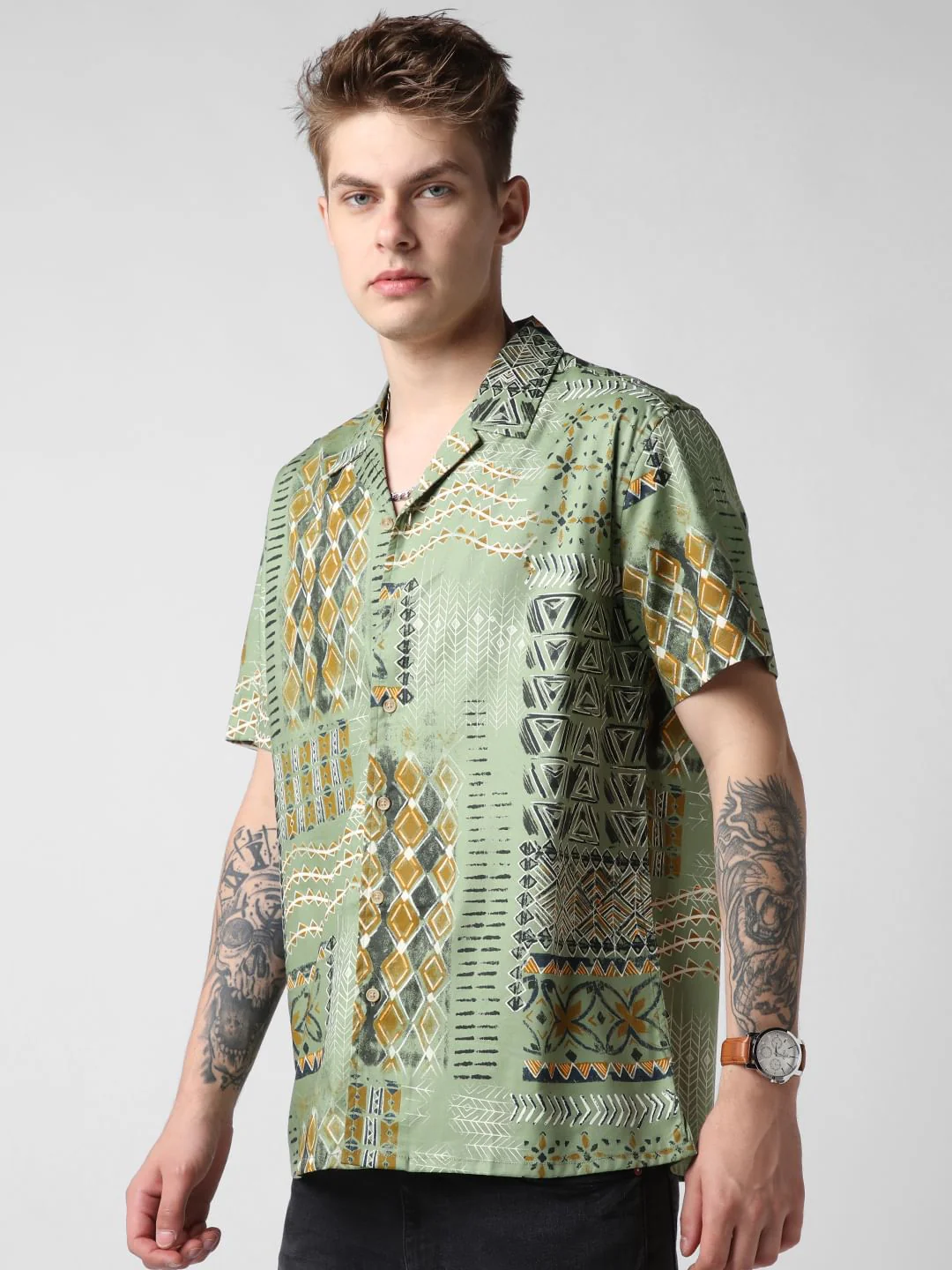 Green Indie Folk Printed Oversized Shirt - Image 5