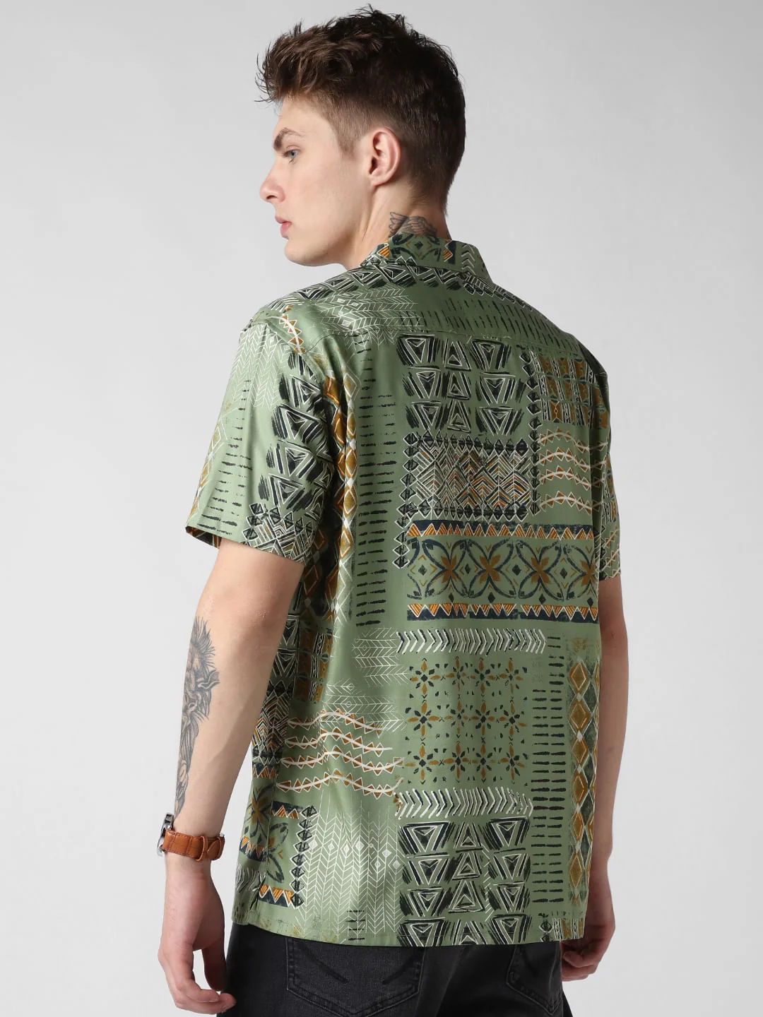 Green Indie Folk Printed Oversized Shirt - Image 6