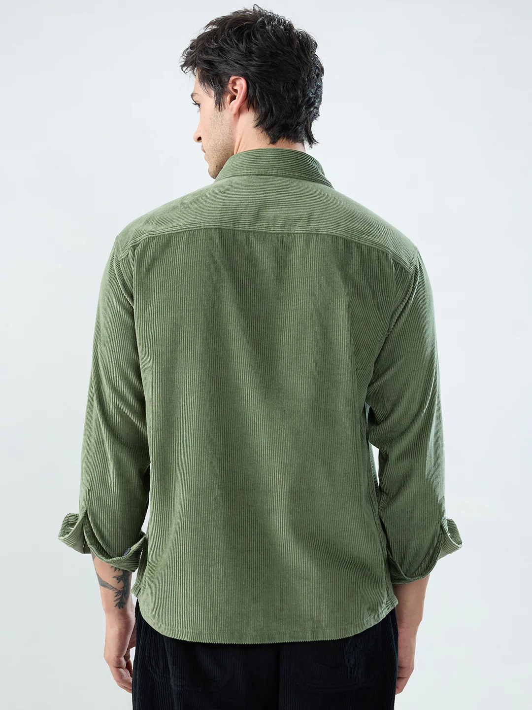 Green Mossline Structured Corduroy Double Pocket Overshirt - Image 8