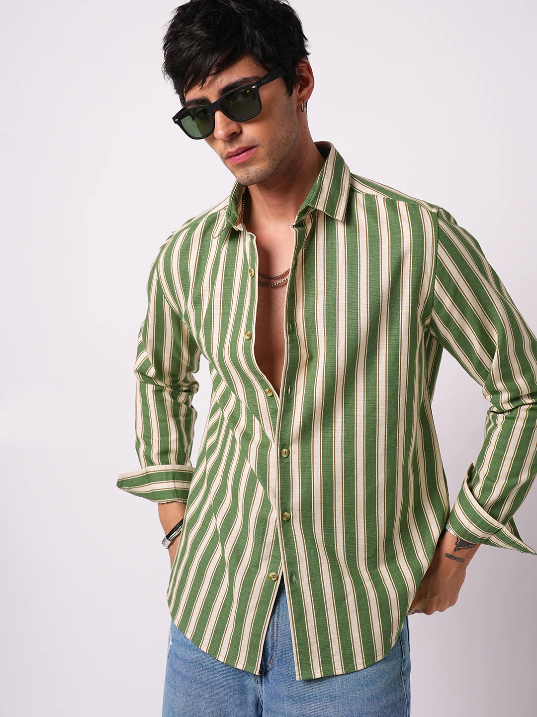 Green Striped Riviera Vibe Shirt - Image 4