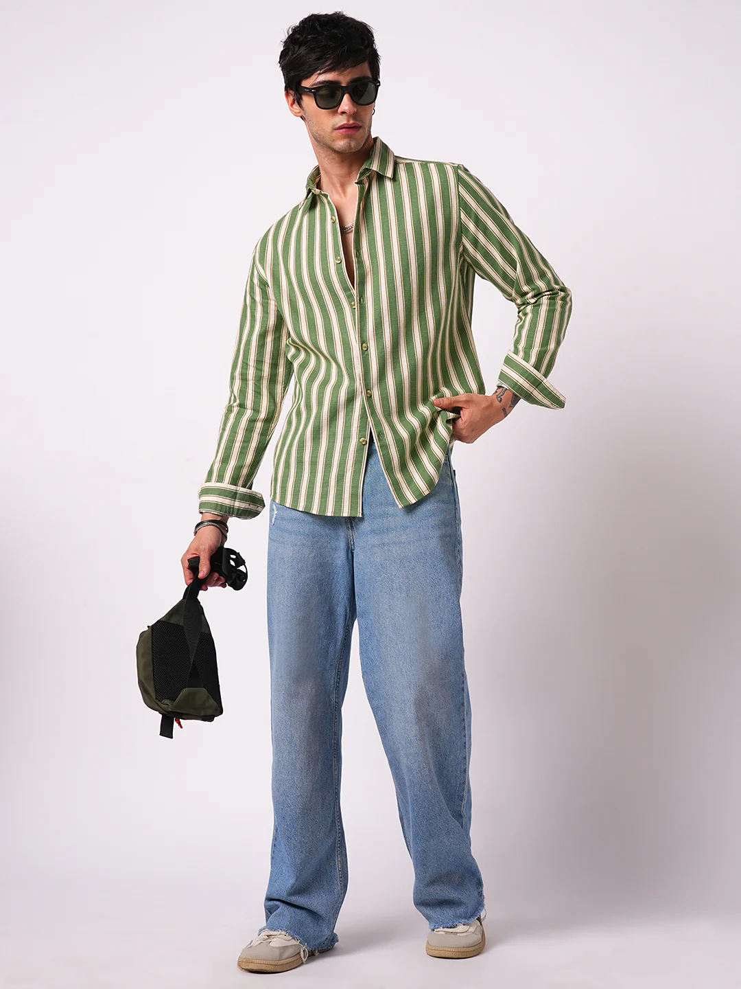 Green Striped Riviera Vibe Shirt - Image 8