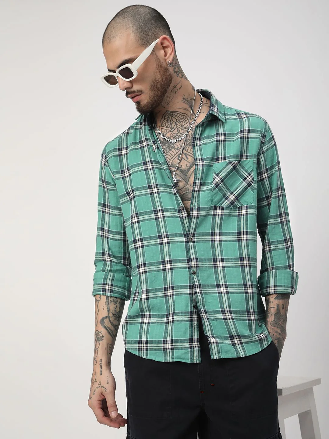 Green Tartan Checked Shirt - Image 2