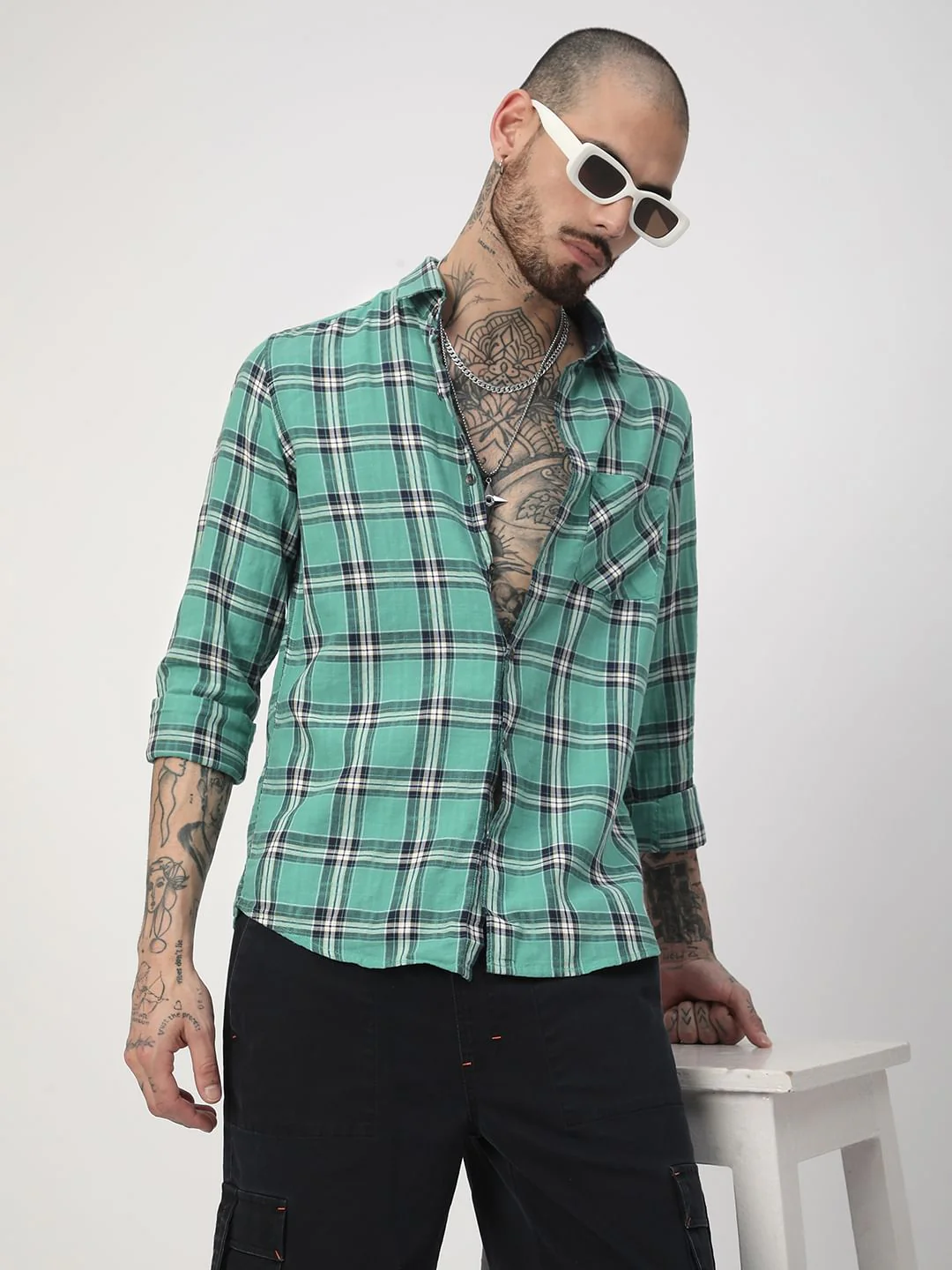 Green Tartan Checked Shirt - Image 4