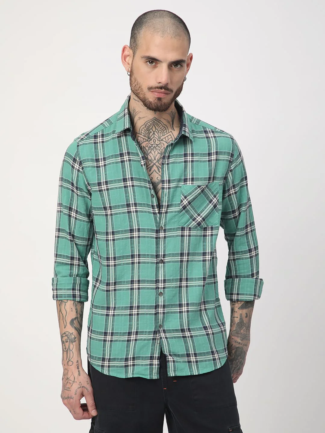 Green Tartan Checked Shirt - Image 5