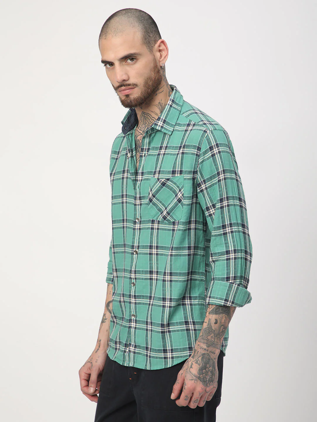 Green Tartan Checked Shirt - Image 6
