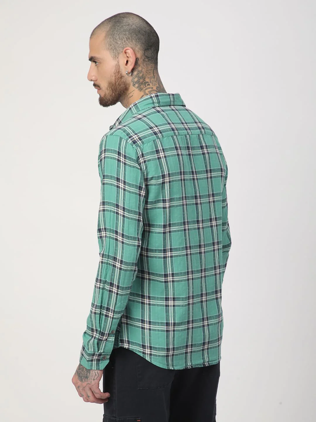 Green Tartan Checked Shirt - Image 7