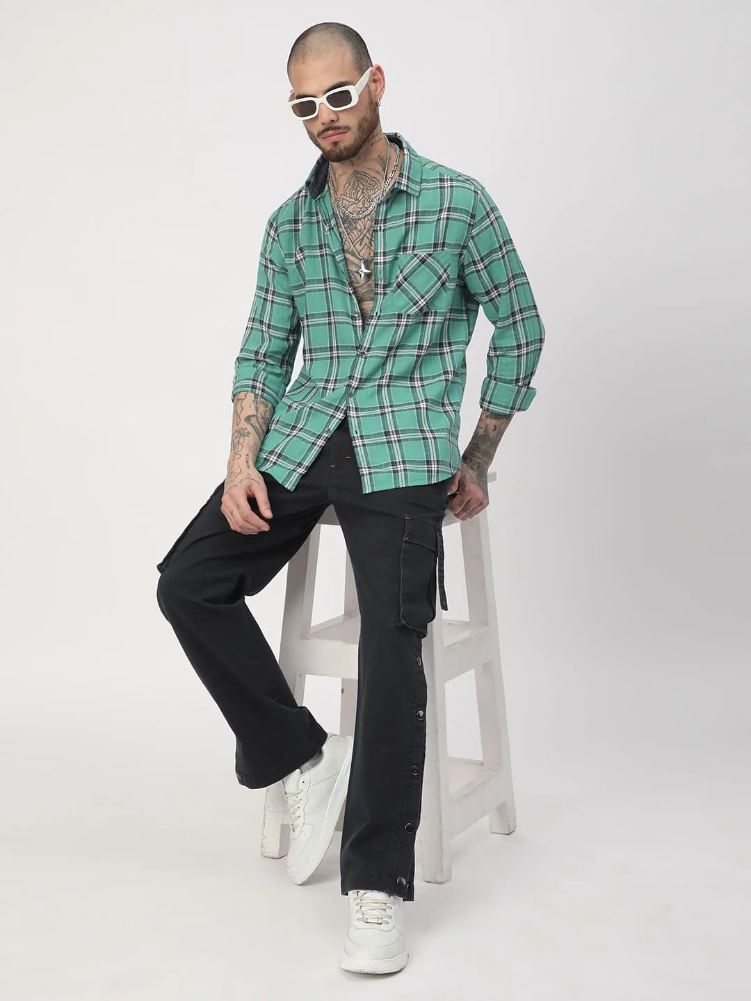 Green Tartan Checked Shirt - Image 8