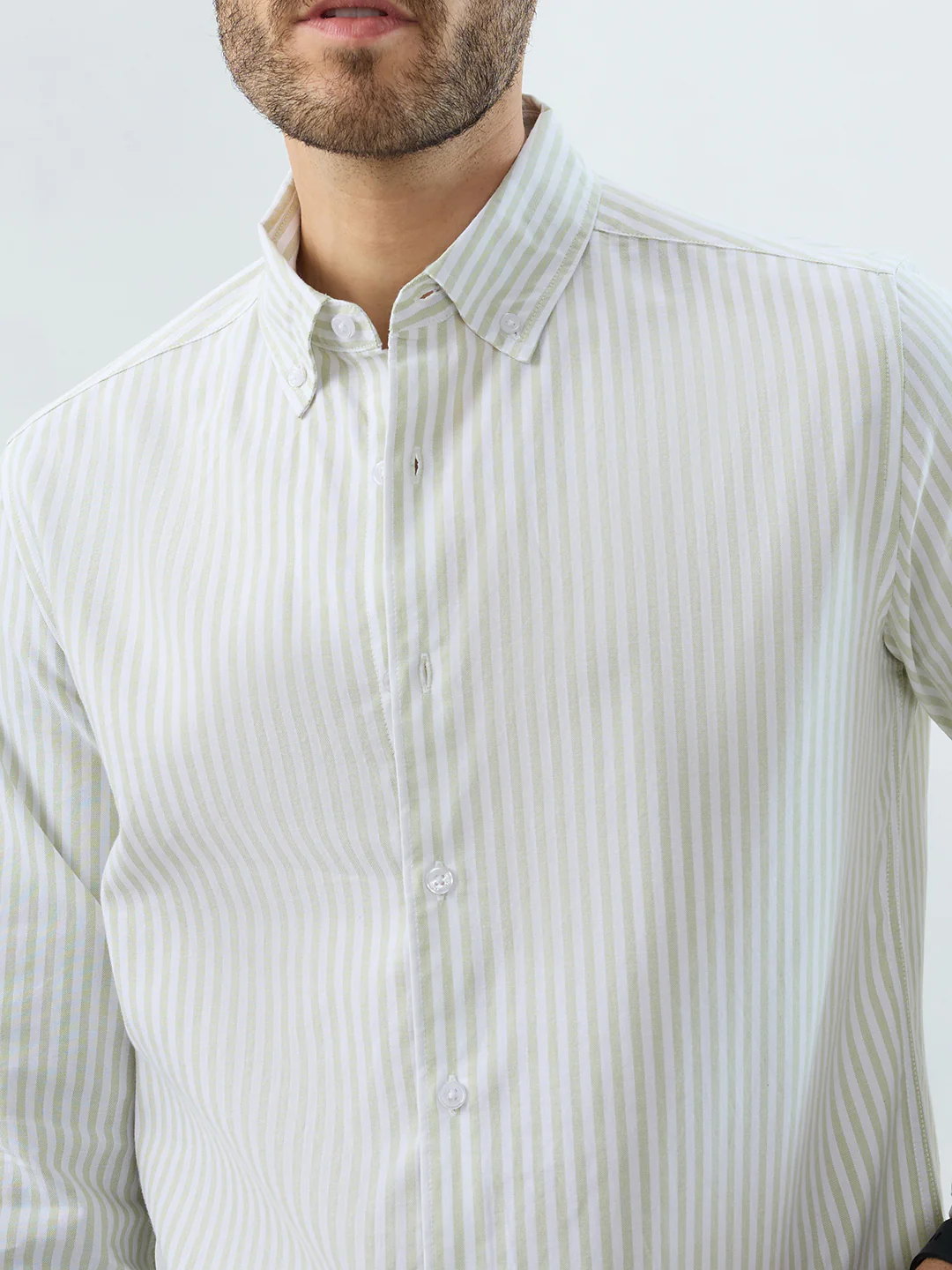 Green & White Candy Striped Oxford Button-Down Business Shirt - Image 3